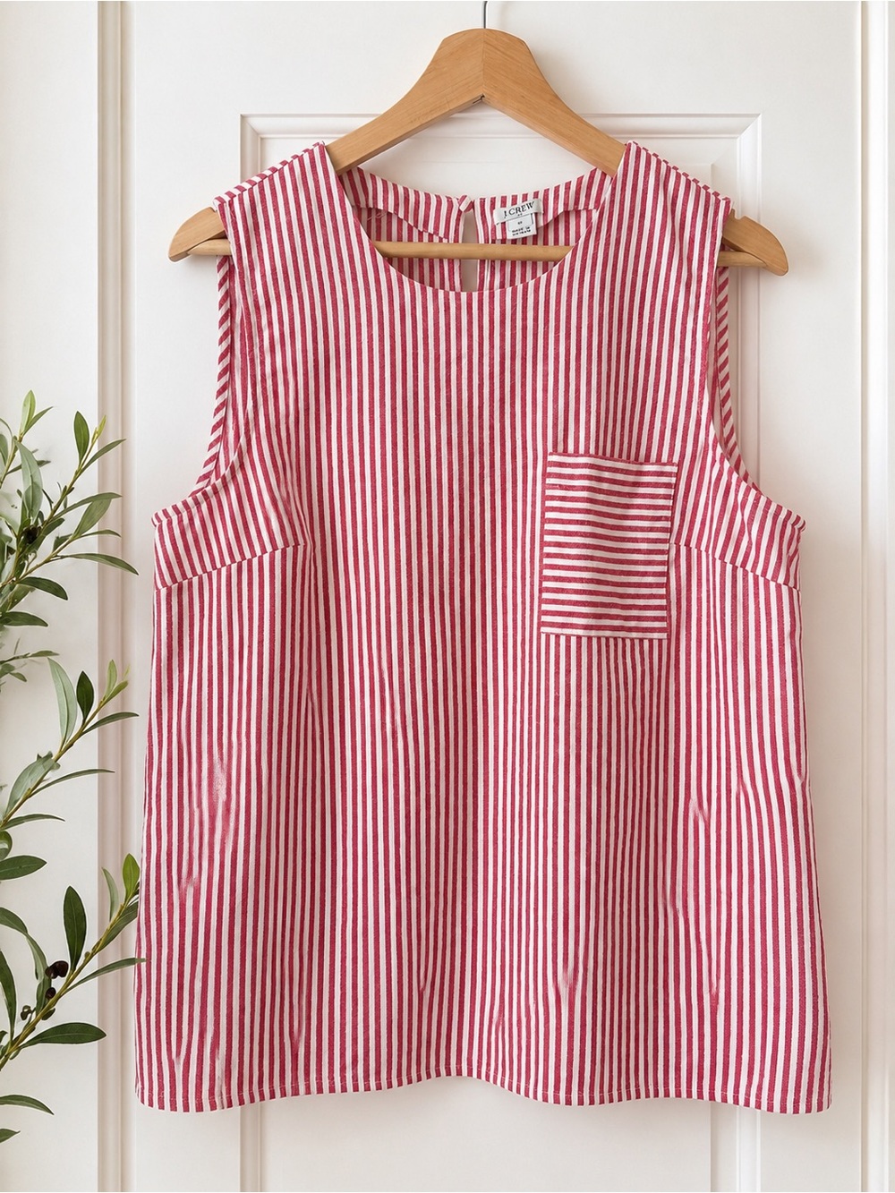 J.Crew Red White Striped Linen Blend Sleeveless Pocket Top Size 12